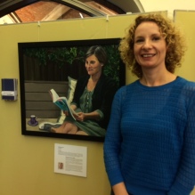 Food historian and nutrition writer Bee Wilson with Hilary Puxley's portrait at Art of Reading Lots Road Group Cambridge Literary Festival April 2017-004